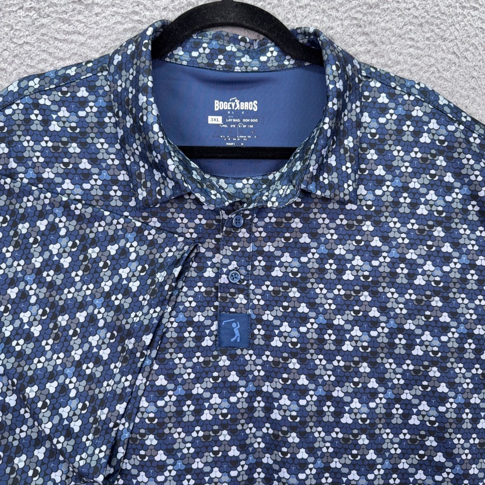 Bogey Bros Golf Polo Shirt Mens 3XL Blue Geometric Scale Print Performance Dad